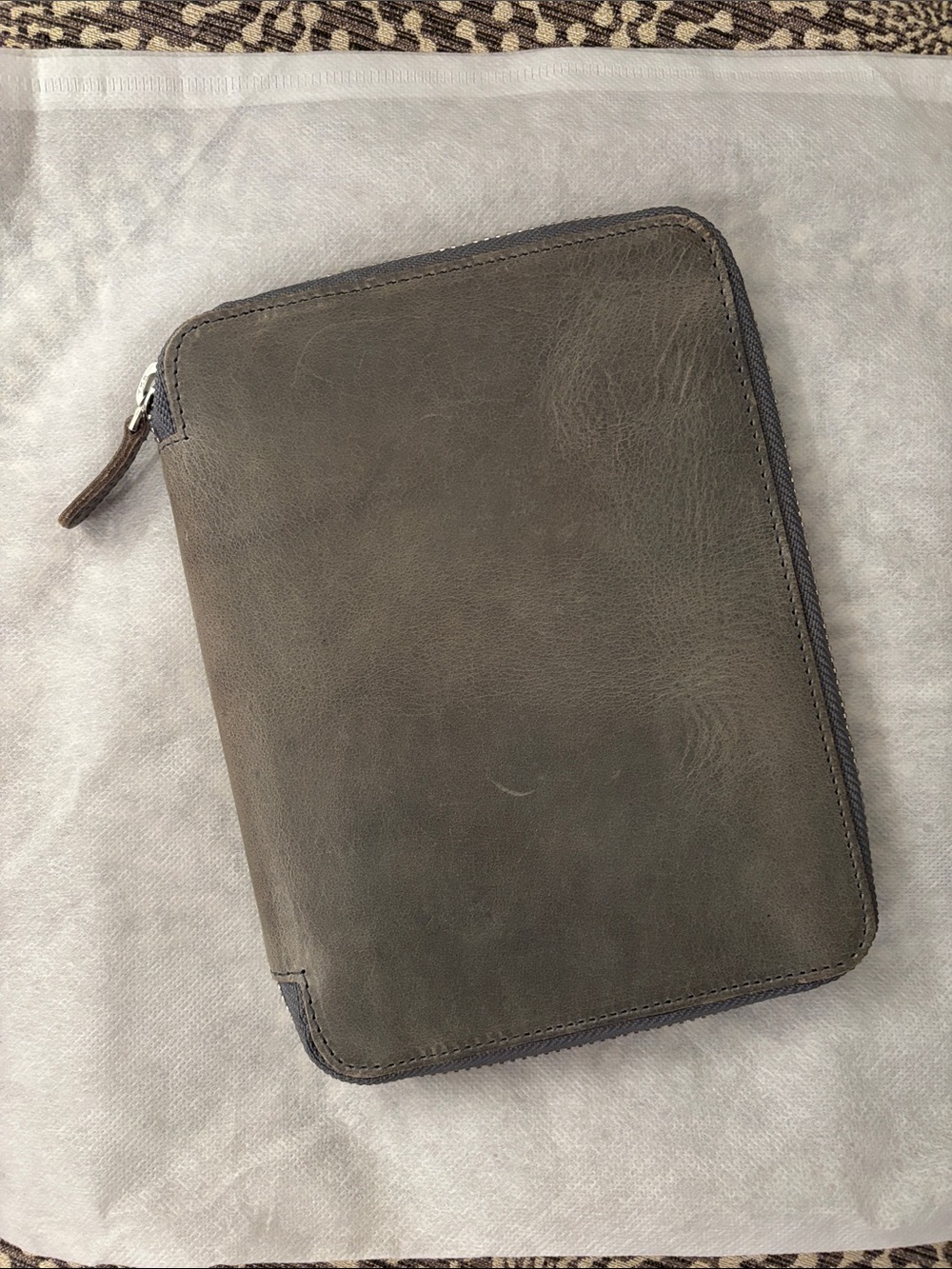 Galen Leather Co. B6 Crazy Horse Smoke Grey Leather Zip Notebook Planner Cover